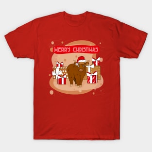 Highland cow and Merry Christmas wishes T-Shirt